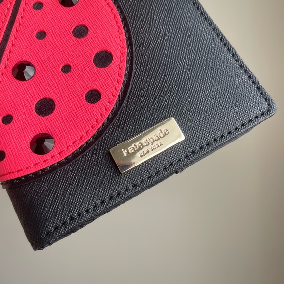 NWT Kate Spade Ladybug Passport & Card Case, Black/Red - Picture 6 of 7
